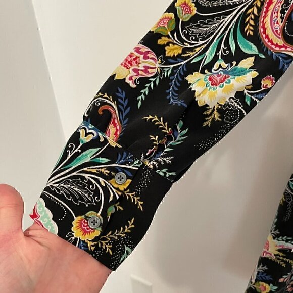 ANN TAYLOR LOFT Floral Flare Dress Black Multi Boho Long Sleeve Fit Flare Dress - Picture 10 of 14